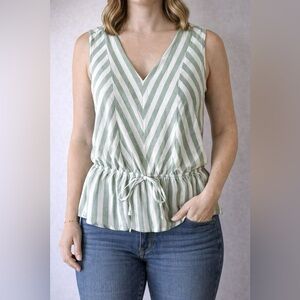 Monteau Mint/Sage Green & White Striped Peplum Top Size M - summer coastal